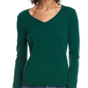 Incashmere Womens  V-Neck 100% Cashmere Sweater Emerald Green Luxury soft size S